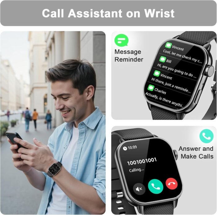 Smart Watch for Men(Answer/Make Calls), 1.85'' AMOLED HD Always On Display, Smartwatch with Calories/Heart Rate/Sleep Monitor, 100+ Sports Modes Fitness Tracker, IP68 Waterproof Pedometer, Black - Image 3