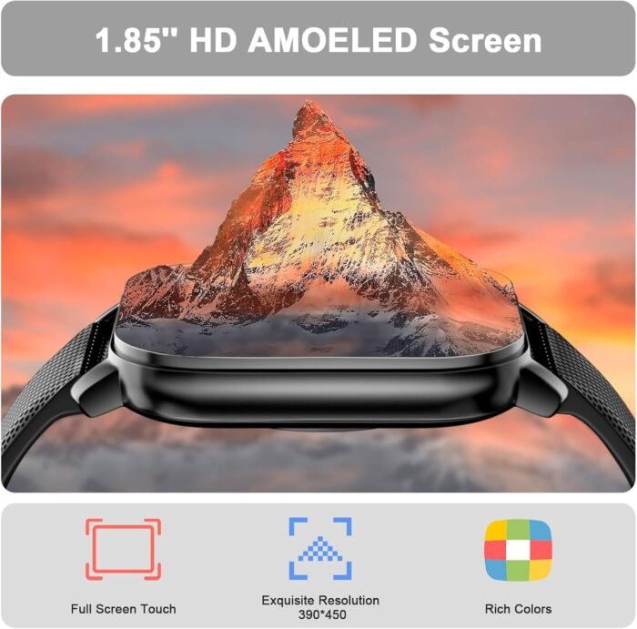 Smart Watch for Men(Answer/Make Calls), 1.85'' AMOLED HD Always On Display, Smartwatch with Calories/Heart Rate/Sleep Monitor, 100+ Sports Modes Fitness Tracker, IP68 Waterproof Pedometer, Black - Image 4