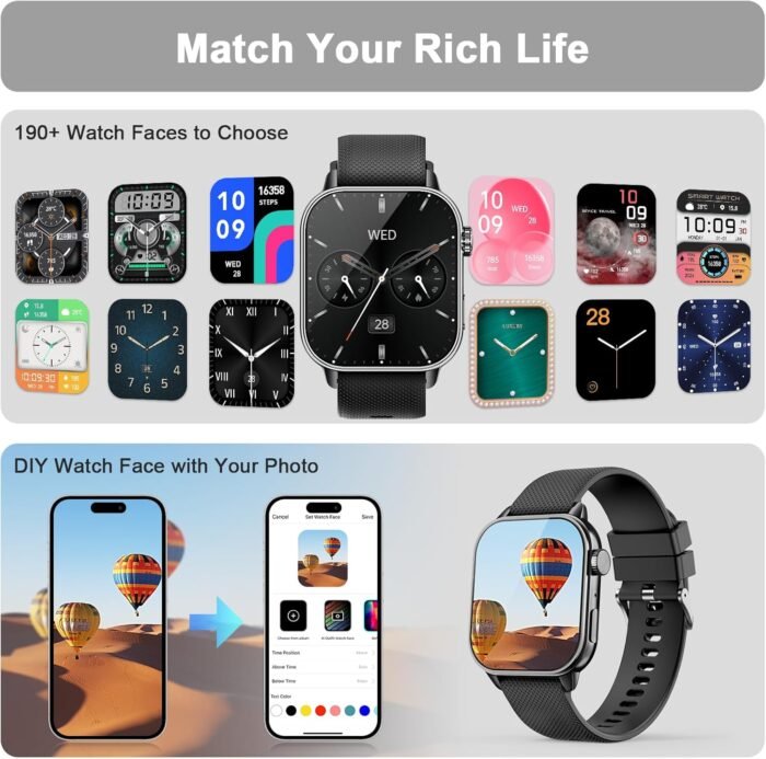 Smart Watch for Men(Answer/Make Calls), 1.85'' AMOLED HD Always On Display, Smartwatch with Calories/Heart Rate/Sleep Monitor, 100+ Sports Modes Fitness Tracker, IP68 Waterproof Pedometer, Black - Image 5