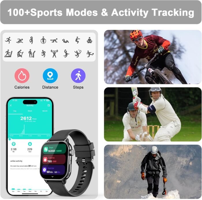 Smart Watch for Men(Answer/Make Calls), 1.85'' AMOLED HD Always On Display, Smartwatch with Calories/Heart Rate/Sleep Monitor, 100+ Sports Modes Fitness Tracker, IP68 Waterproof Pedometer, Black - Image 7
