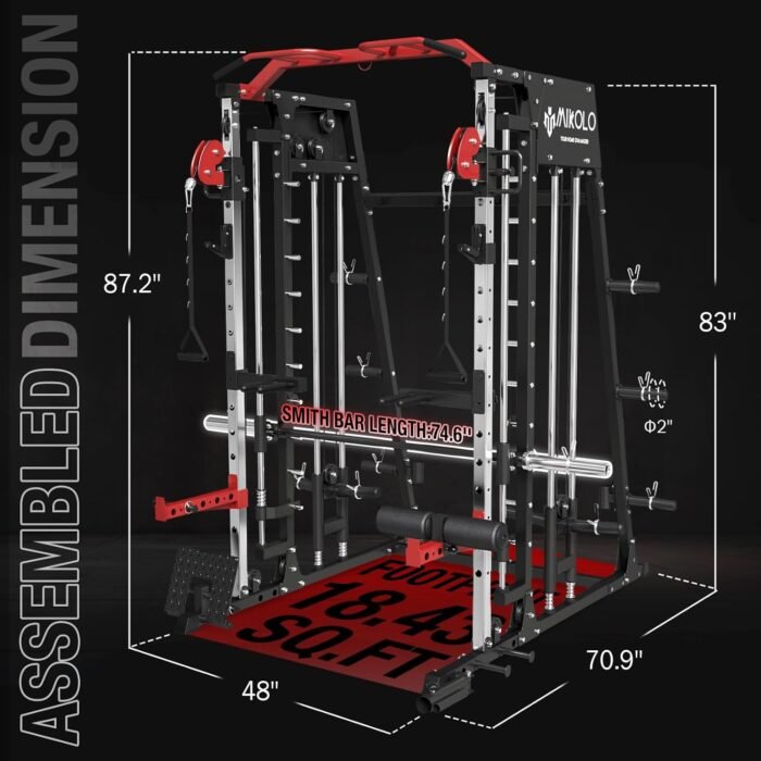 Mikolo Smith Machine, 2200lbs Squat Rack with LAT-Pull Down System & Cable Crossover Machine, Training Equipment with Leg Hold-Down Attachment, Garage & Home Gym Package - Image 10