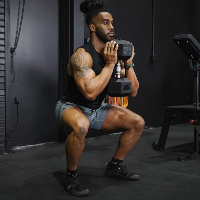 Titan Fitness 20 LB Pair Rubber Coated Hex Dumbbells, Roll-Resistant Hexagonal Free Weights, Chrome-Coated Handles with Knurling, Strength Training Equipment - Image 3