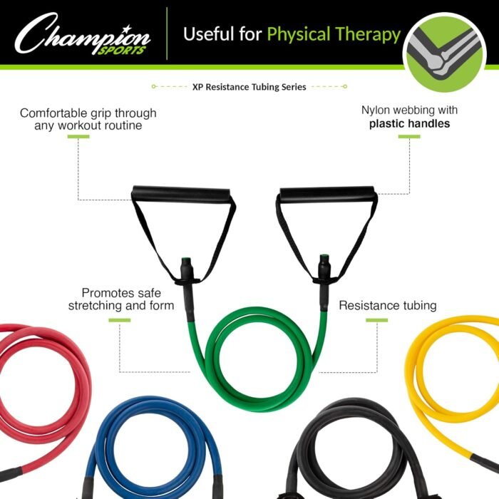 Champion Sports XP Resistance Tube Bands for Men and Women, Light Resistance, Green - Durable Fitness Band for Strength Training, Stretching, Rehabilitation - Premium Home Workout Equipment - Image 5