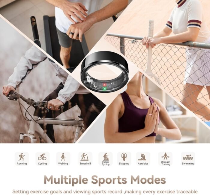 Health Smart Ring for Men Women, Fitness Tracker with Heart Rate/Blood Pressure/Blood Oxygen Monitor,Sleep Tracker,Pedometer, IP68 Waterproof Ring for iPhone&Android, No Subscription (Black, Size9） - Image 5