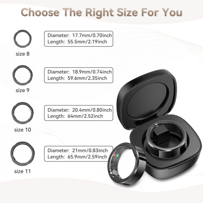 Health Smart Ring for Men Women, Fitness Tracker with Heart Rate/Blood Pressure/Blood Oxygen Monitor,Sleep Tracker,Pedometer, IP68 Waterproof Ring for iPhone&Android, No Subscription (Black, Size9） - Image 7