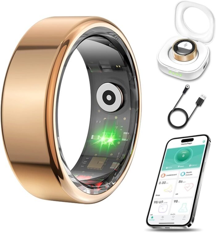 Smart Ring for Women & Men | IP68 Waterproof Fitness Tracker |Sleep Tracking Heart Rate Blood Oxygen Healthy Monitor Monitor | Activity/Steps/Calories | for iOS & Android (Gold, 9#) - Image 2