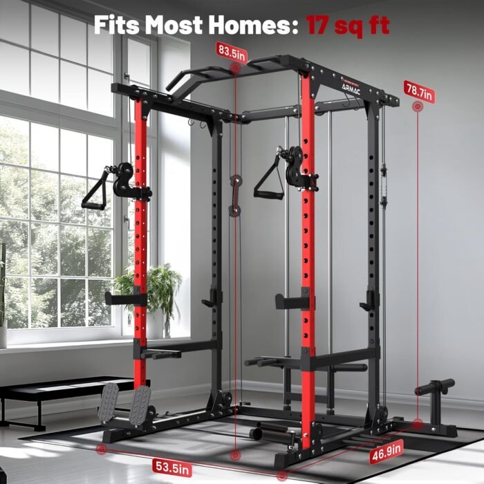 ARMAC Power Cage,Power Rack with LAT Pulldown,Multi-Function Training Attachments for Home Gym Fitnees Equipment,1500LBS - Image 8