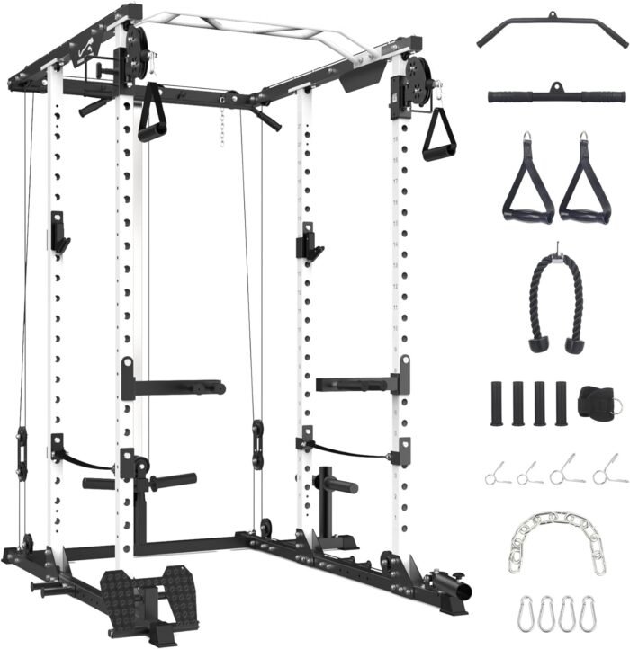 Power Cage, Multi-Function Workout Cage With Cable Cross-Over System, Squat Rack Home Gym With LAT Pull Down System, Strength Training Power Rack - Image 2