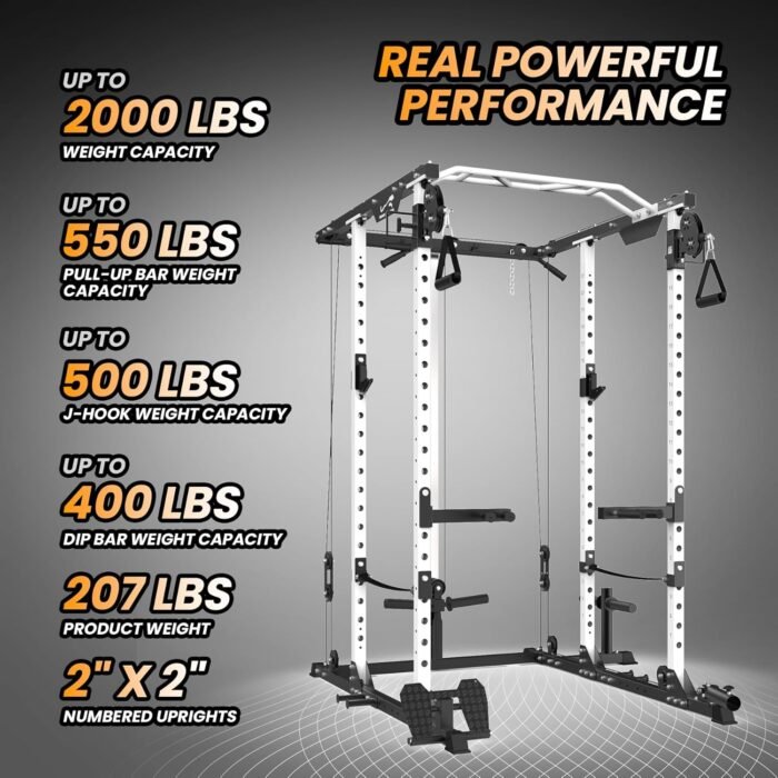 Power Cage, Multi-Function Workout Cage With Cable Cross-Over System, Squat Rack Home Gym With LAT Pull Down System, Strength Training Power Rack - Image 5
