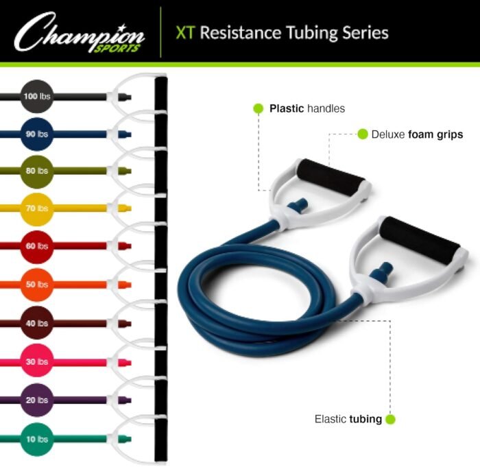 Champion Sports Resistance Tube Bands for Men and Women, 10 lbs - 100 lbs Resistance - Durable Stretch Fitness Band for Strength Training, Stretching, Rehabilitation - Premium Home Workout Equipment - Image 5
