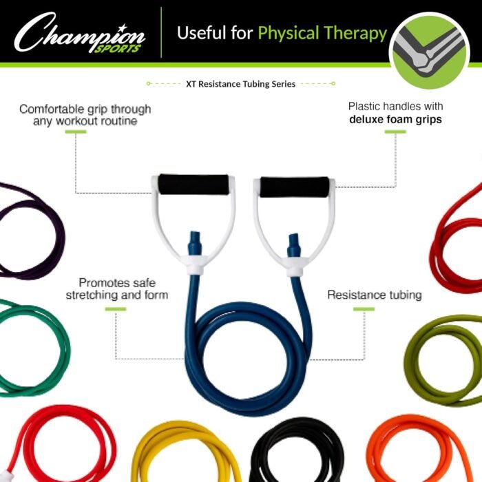 Champion Sports Resistance Tube Bands for Men and Women, 10 lbs - 100 lbs Resistance - Durable Stretch Fitness Band for Strength Training, Stretching, Rehabilitation - Premium Home Workout Equipment - Image 6