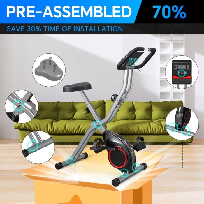 Lightweight 33LB Foldable Exercise Bike for Small Apartments, Stationary Bikes for Home Workout, Indoor Portable Cycling Bike with 16-Level Magnetic Resistance, 260LBS Capacity, 5.5 LBS Flywheel - Image 5