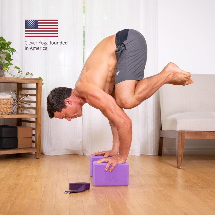 Clever Yoga Blocks & Strap - Lighweight Foam Yoga Blocks 2 Pack with 8ft Cotton Yoga Strap Set Kit for Beginners & Pros, Accessories & Equipment for Women & Men - Gray - Image 3