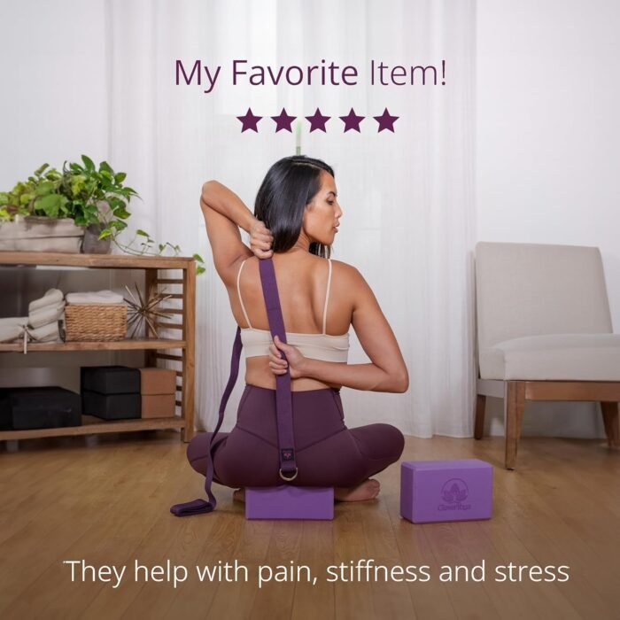 Clever Yoga Blocks & Strap - Lighweight Foam Yoga Blocks 2 Pack with 8ft Cotton Yoga Strap Set Kit for Beginners & Pros, Accessories & Equipment for Women & Men - Gray - Image 5