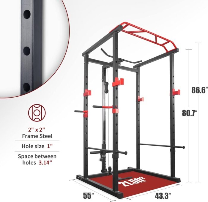 Power Cage 1000-Pound Capacity Exercise Stand Olympic Squat Cage Power Rack with LAT Pull-Down Attachment, Multi-Grip Pull-up Bar and Dip Handle for Men Women Strength Training Home Gym Equipment - Image 3