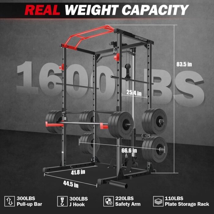 OPPSDECOR Power Cage, 1600lbs Power Rack with LAT-Pull Down System & Adjustable Cable Pulley System, Multi-Functional Squat Rack with More Training Attachments, Workout Cage for Home Gym - Image 5