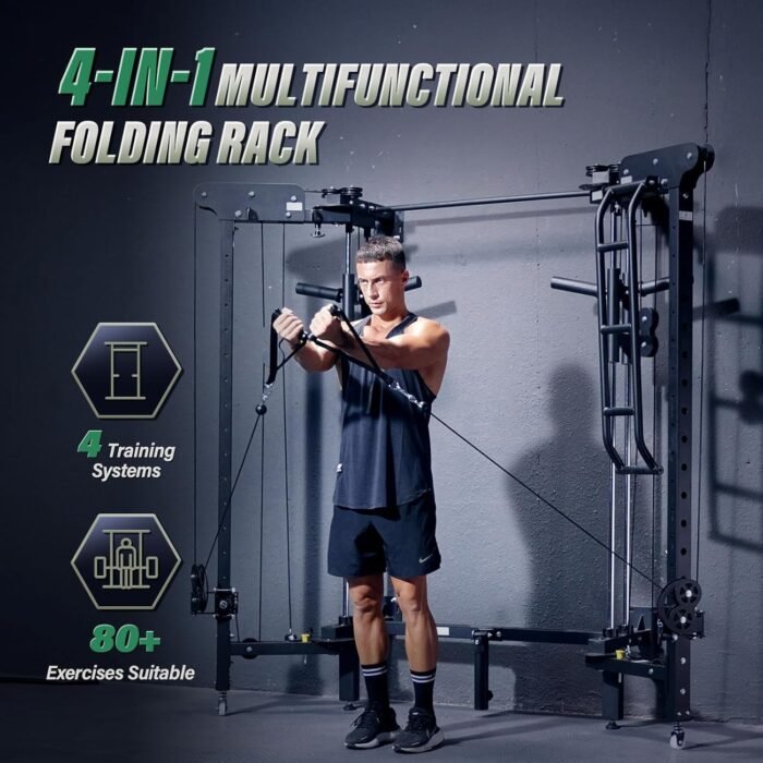 MAJOR FITNESS F35 Folding Power Rack, with Lever Arms, 4-in-1 Home Gym with Cable Pulley System, Multi-Grip Pull-Up Bar, Landmine, 80+ Exercises Space-Saving Gym - Image 3