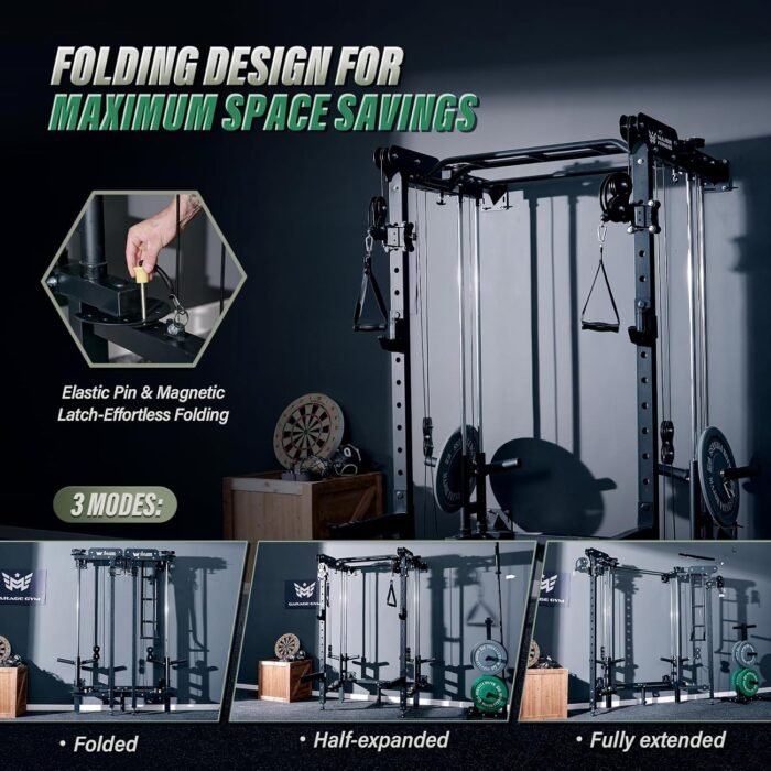 MAJOR FITNESS F35 Folding Power Rack, with Lever Arms, 4-in-1 Home Gym with Cable Pulley System, Multi-Grip Pull-Up Bar, Landmine, 80+ Exercises Space-Saving Gym - Image 4