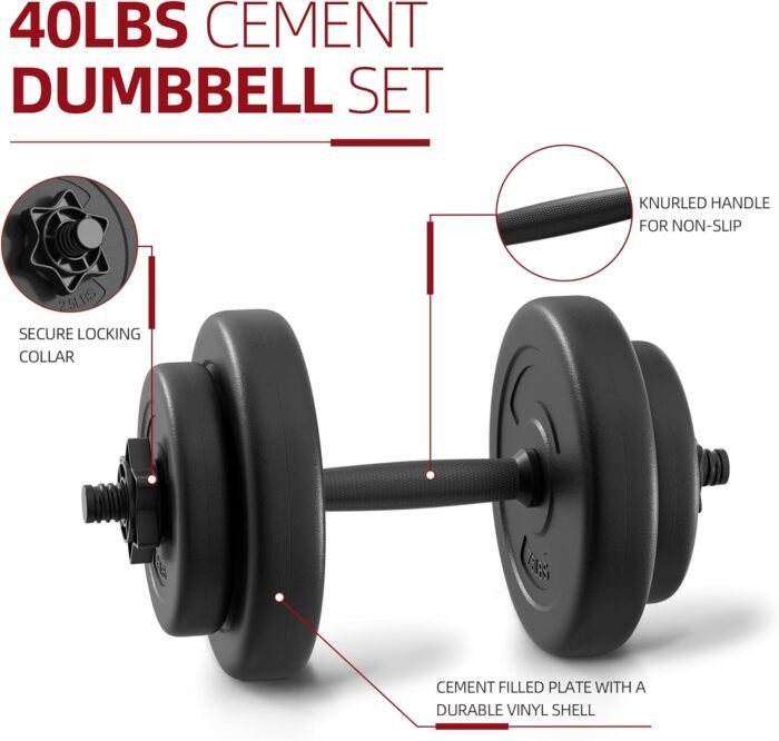 Adjustable Dumbbell Set, 40lbs Free Weights Set for Exercise & Fitness, Vinyl Coated Cement Weights with Collars for Women & Men Home Gym Strength Training - Image 5