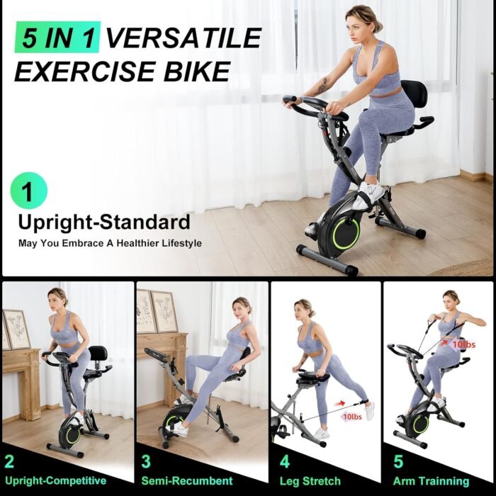 Exercise Bike for Seniors, 5 IN 1 Foldable Stationary Bike with 16-Level Magnetic Resistance and Tri-Position Ride, 300LBS Capacity, Designed for Home Workout - Image 7