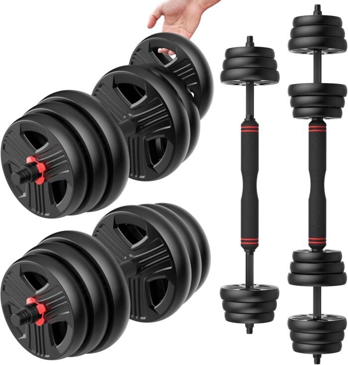 Adjustable Dumbbells Set, 20/30/40/60/80lbs Free Weight Set with Connector of 2 Convertible to Barbell, Fitness Exercises for Home Gym Suitable Men/Women - Image 2