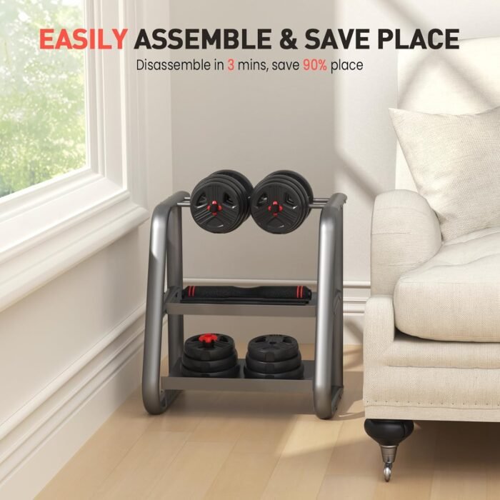 Adjustable Dumbbells Set, 20/30/40/60/80lbs Free Weight Set with Connector of 2 Convertible to Barbell, Fitness Exercises for Home Gym Suitable Men/Women - Image 9