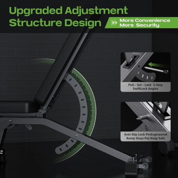 192-Setting Adjustable Weight Bench, 1200LB Heavy Duty Workout Bench for Home Gym, Commercial Incline-Flat-Decline Bench Press for Full Body Fitness, 4 Suitable Leg Rest Gears with Fully Upright Backrest - Image 5
