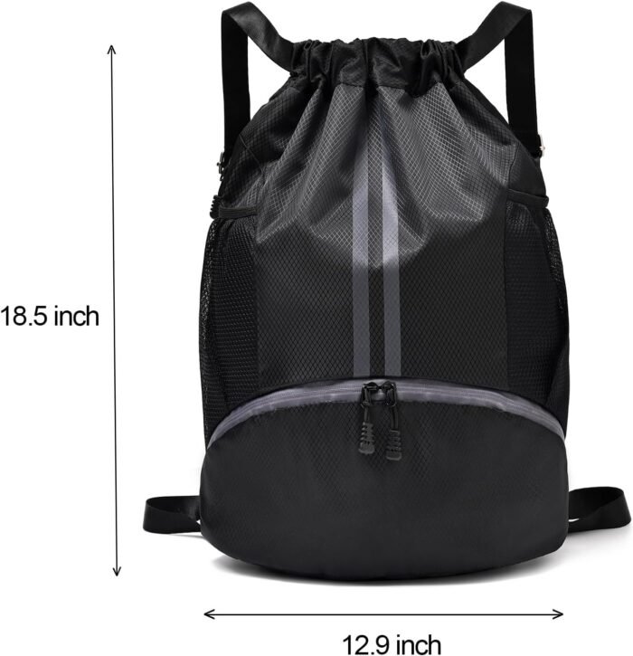 Drawstring Gym Bag for Men, Waterproof Drawstring Backpack for Women, Swim Backpack with Shoes Compartment, Pull String Sport Bag for Soccer and Basketball. (Dark Blue) - Image 3