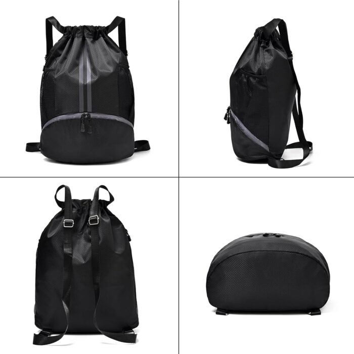 Drawstring Gym Bag for Men, Waterproof Drawstring Backpack for Women, Swim Backpack with Shoes Compartment, Pull String Sport Bag for Soccer and Basketball. (Dark Blue) - Image 4