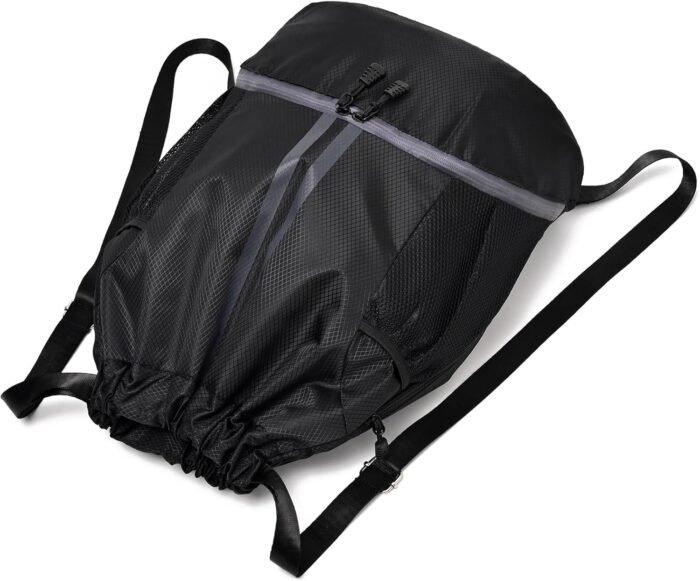 Drawstring Gym Bag for Men, Waterproof Drawstring Backpack for Women, Swim Backpack with Shoes Compartment, Pull String Sport Bag for Soccer and Basketball. (Dark Blue) - Image 5