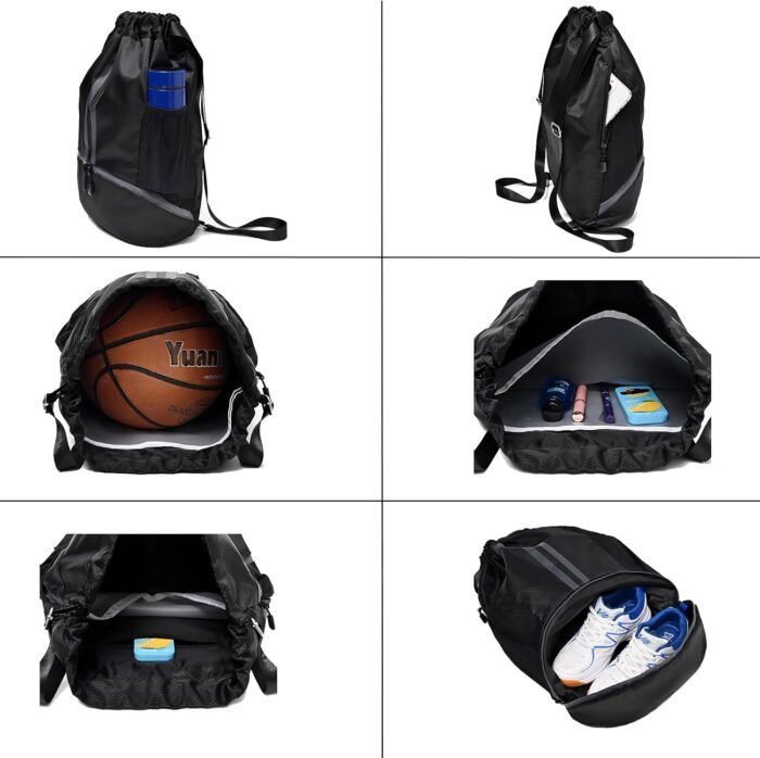 Drawstring Gym Bag for Men, Waterproof Drawstring Backpack for Women, Swim Backpack with Shoes Compartment, Pull String Sport Bag for Soccer and Basketball. (Dark Blue) - Image 6