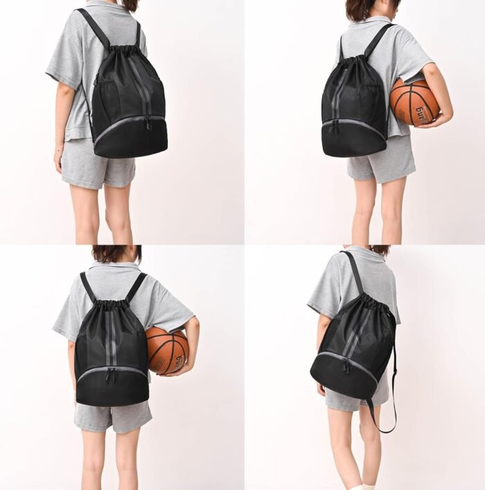 Drawstring Gym Bag for Men, Waterproof Drawstring Backpack for Women, Swim Backpack with Shoes Compartment, Pull String Sport Bag for Soccer and Basketball. (Dark Blue) - Image 7