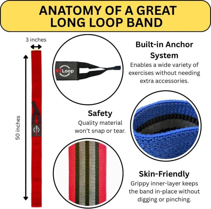 Fabric Long Loop Resistance Band with Door Anchor with Instructions - Best Resistance Band for Glutes, Leg Exercises, Chest Exercises, Muscle Building – NT Loop Extra Heavy Strength - Image 4