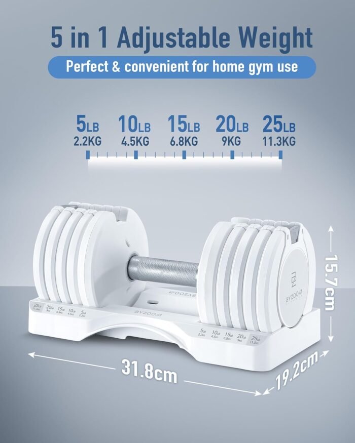 White 25lb Adjustable Dumbbell & Dumbbell Stand Set for Weight Training Fitness Exercise Body Workout - Image 3