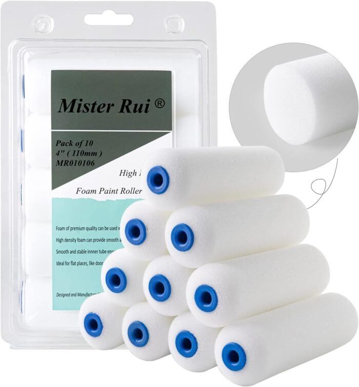 Mister Rui Foam Paint Roller, Sponge Paint Roller Sleeve, High Density Foam, for Furniture Painting and Decorating, 4 Inch Head-Rounded Design (110mm), Pack of 10 - Image 2