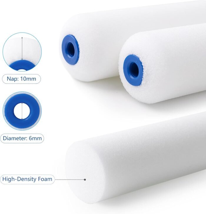 Mister Rui Foam Paint Roller, Sponge Paint Roller Sleeve, High Density Foam, for Furniture Painting and Decorating, 4 Inch Head-Rounded Design (110mm), Pack of 10 - Image 4