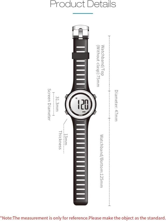 EZON Heart Rate Monitor and Chest Strap, Exercise Heart Rate Monitor, Sports Watch with HRM, Waterproof, Stopwatch, Hourly Chime T007 - Image 9