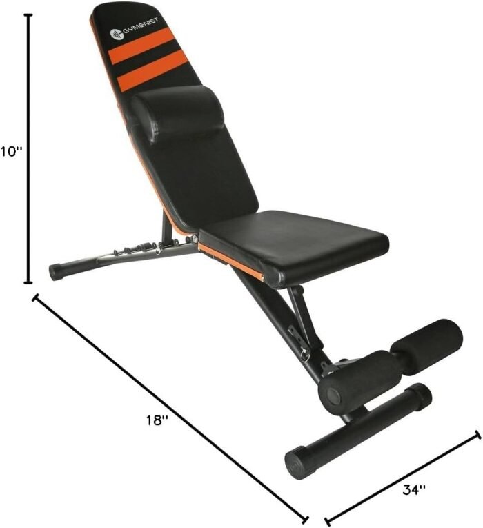 Gymenist Exercise Bench Adjustable Foldable Compact Workout Weight Bench Easy To Carry NO ASSEMBLY NEEDED, Black-Orange (FOLD-110B) - Image 11