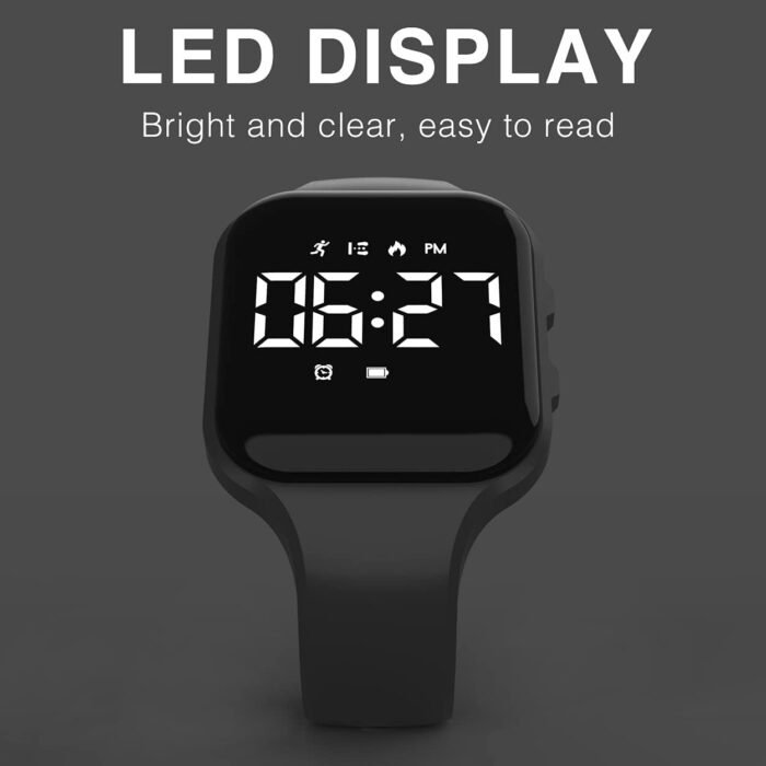 Non-Bluetooth Led Fitness Tracker Watch,Digital Pedometer Watch,with Step Counting/Distance/Calories/Stopwatch/Alarm Clock, Great Gift for Kids Teens Girls Boys Xmas - Image 6