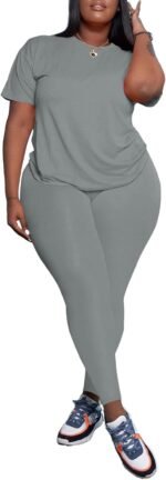 PINSV Women's Plus Size 2 Piece Outfits Tracksuits Short Sleeve Top Pants Sets Sweatsuits - Image 4