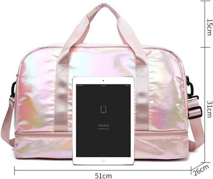 Holographic Shimmering Gym Duffle Bag with Shoes Compartment & Wet Pocket, Women Weekend Overnight Travel Bag Gymnastic Dance Bag for Girl (blue) - Image 8