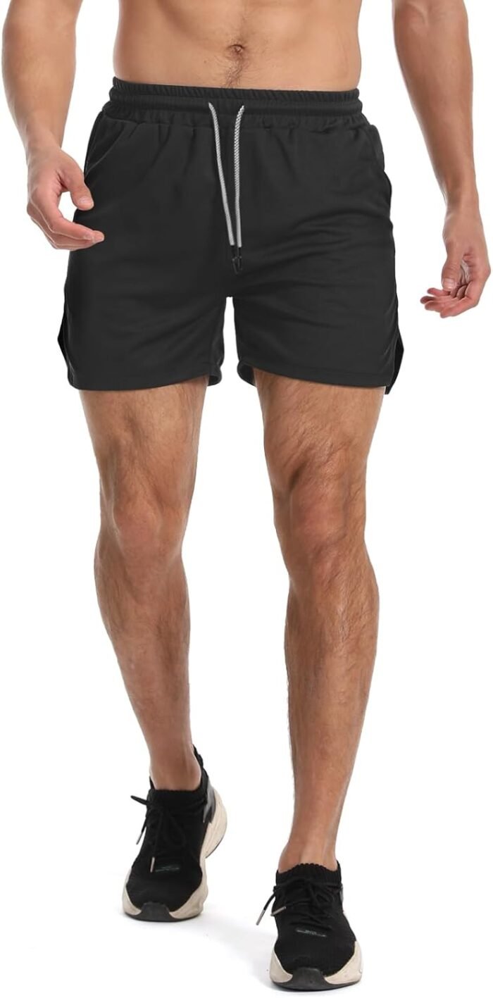 Aolesy Men's Gym Workout Shorts 5" Lightweight Bodybuilding Athletic Shorts Running Training with Zip Pockets & Towel Loop - Image 4