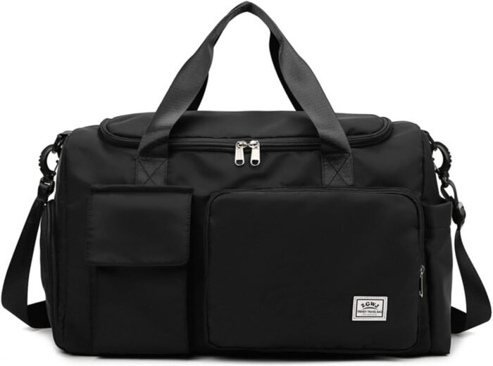 Travel Duffel Tote Bag with Dry Wet Separation Pocket, Weekender Bag for Women and Men，Waterproof Bag with Shoe Compartment Lightweight and Easy Carry on Black - Image 2