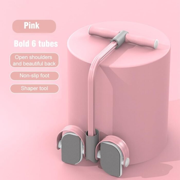 Multifunctional Pedal Puller Resistance Rope, 6 Tube Tension Rope Pull Up Pilate Equipment Yoga Tension Rope Leg Trainer Workout Tool for Full-Body Fitness(Pink) - Image 4