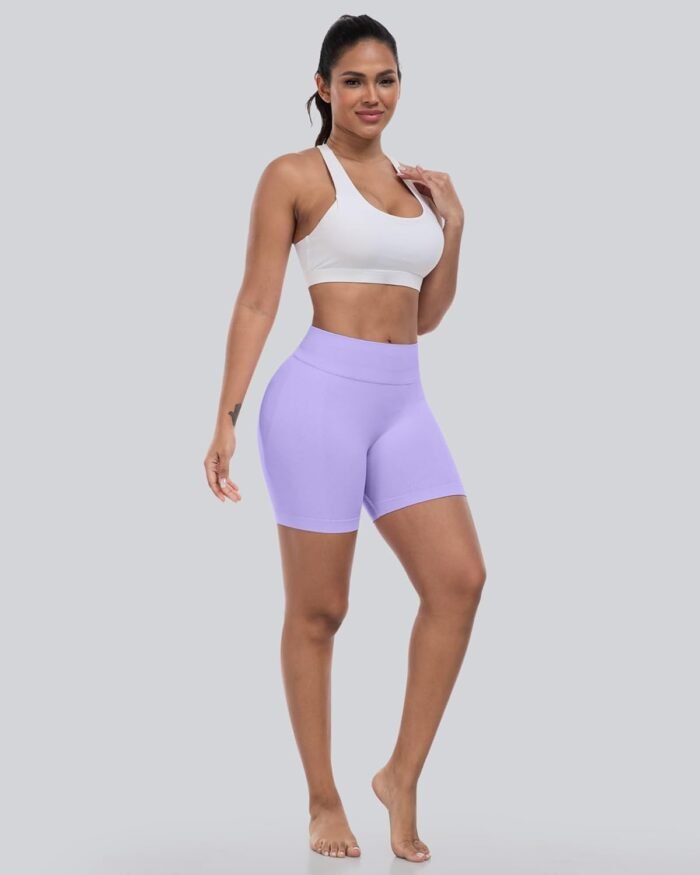 CHRLEISURE Workout Gym Biker Shorts, High Waisted Butt Lifting Scrunch Butt Sports Seamless Shorts Sets 4 Piece - Image 4