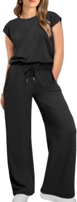 Eytino Womens Plus Size 2 Piece Tracksuit Outfit Casual Cap Sleeve Tops High Waist Pants Lounge Sets - Image 2