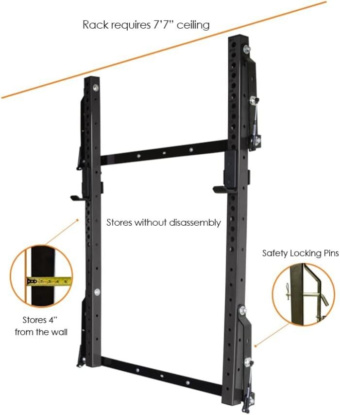 PRx Performance Profile PRO 73" Folding Squat Rack, Wall Mounted Home Gym System, 3x3 Uprights, 10 Color Powder Coat Options, Bench Press Stand with J-Hooks - Image 6