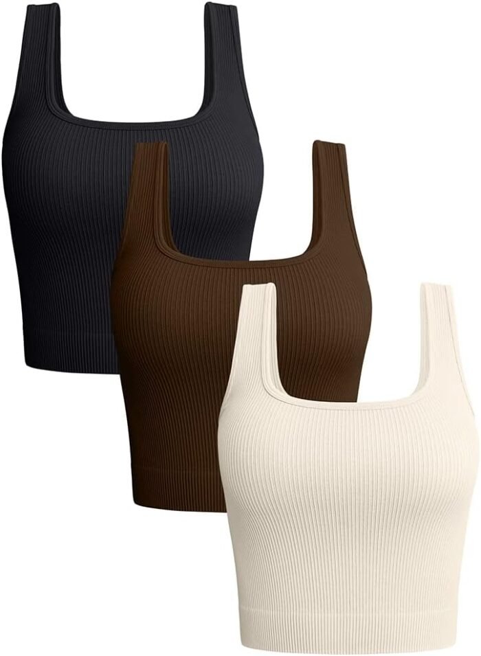 OQQ Women's 3 Piece Tank Tops Ribbed Seamless Workout Exercise Shirts 2025 Summer Basic Camis - Image 2