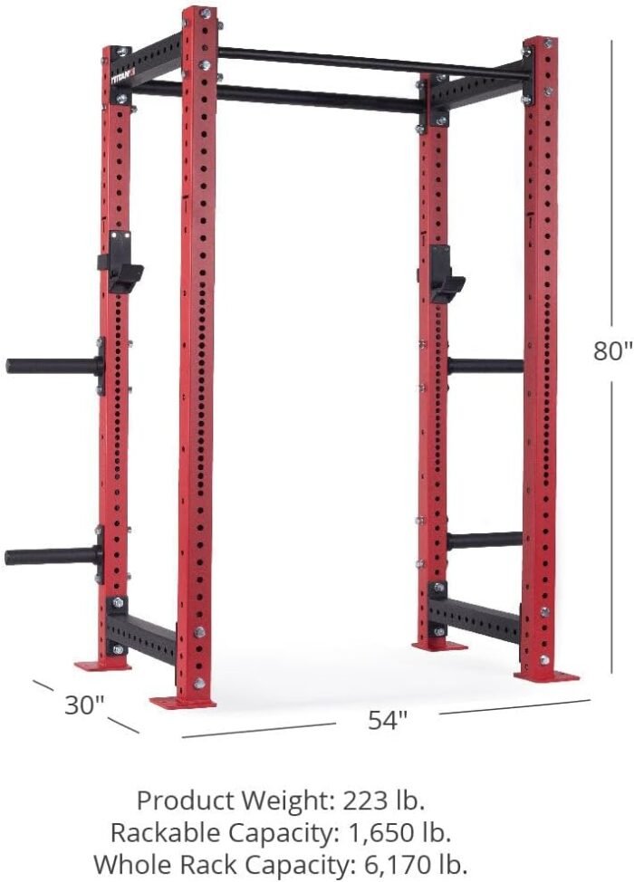 Titan Fitness X-3 Series 80" Red Bolt-Down Power Rack, 24" Depth, Rackable 1650 LB Cage, 1.25" and 2" Pull Up Bars, Standard J-Hooks, Weight Plate Holders, Weightlifting and Strength Training - Image 9