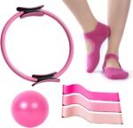 Pilates Ring and Ball Set, 6 Pcs Home Pilates Kit with 13” Circle Circle Yoga Ring 3 Resistance Bands 9.8” Pilates Ball Pilates Grip Socks, Pilates Essential Kit for Women Girl Home Workouts - Image 2